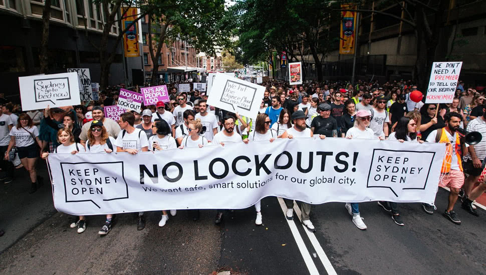 Image of a Keep Sydney Open rally protesting Sydney's lockout laws