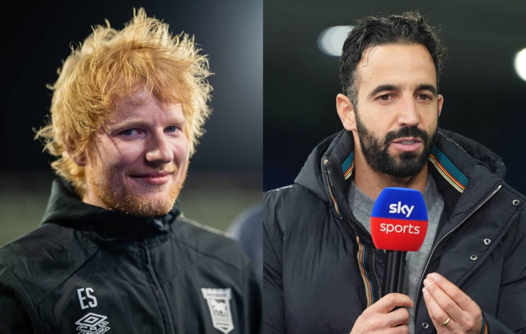 watch-ed-sheeran-gatecrash-manchester-united-manager-ruben-amorim’s-first-post-match-interview