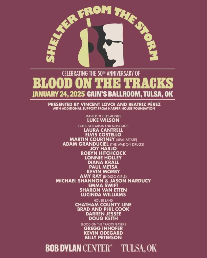 bob-dylan-center-to-celebrate-50-years-of-‘blood-on-the-tracks’-with-shelter-from-the-storm-concert,-featuring-elvis-costello,-lucinda-williams,-adam-granduciel,-sharon-van-etten,-lonnie-holley-and-more