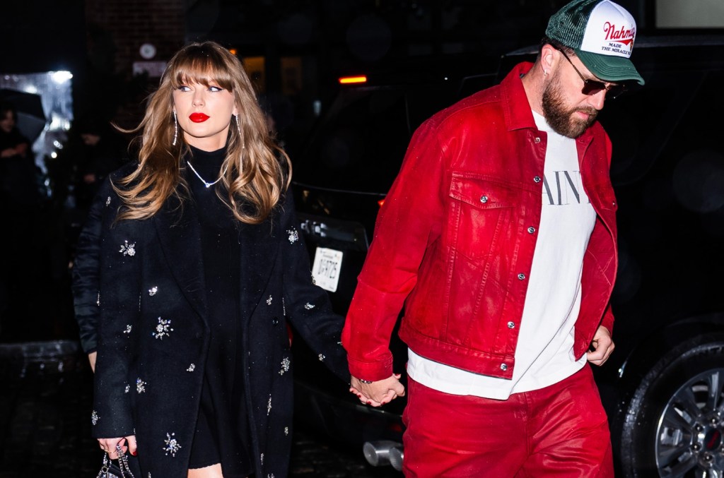 taylor-swift-steps-out-in-chic-mini-dress,-sparkly-holiday-coat-with-travis-kelce-in nyc