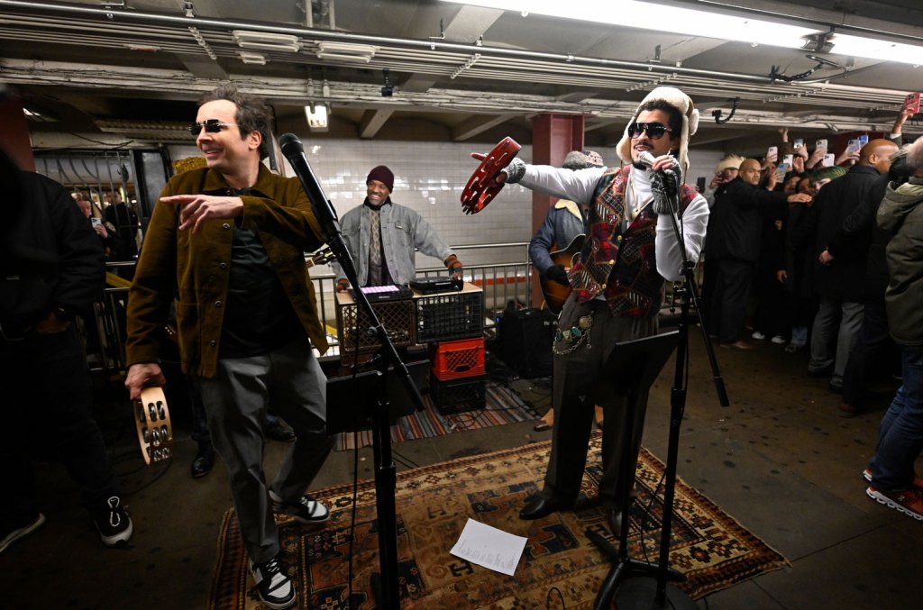 check-out-these-exclusive-photos-of-bad-bunny-subway-busking-with-jimmy fallon