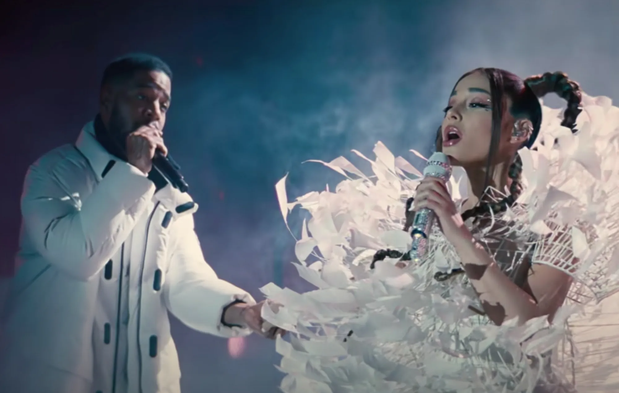 Ariana Grande and Kid Cudi performing together in 'Don't Look Up'