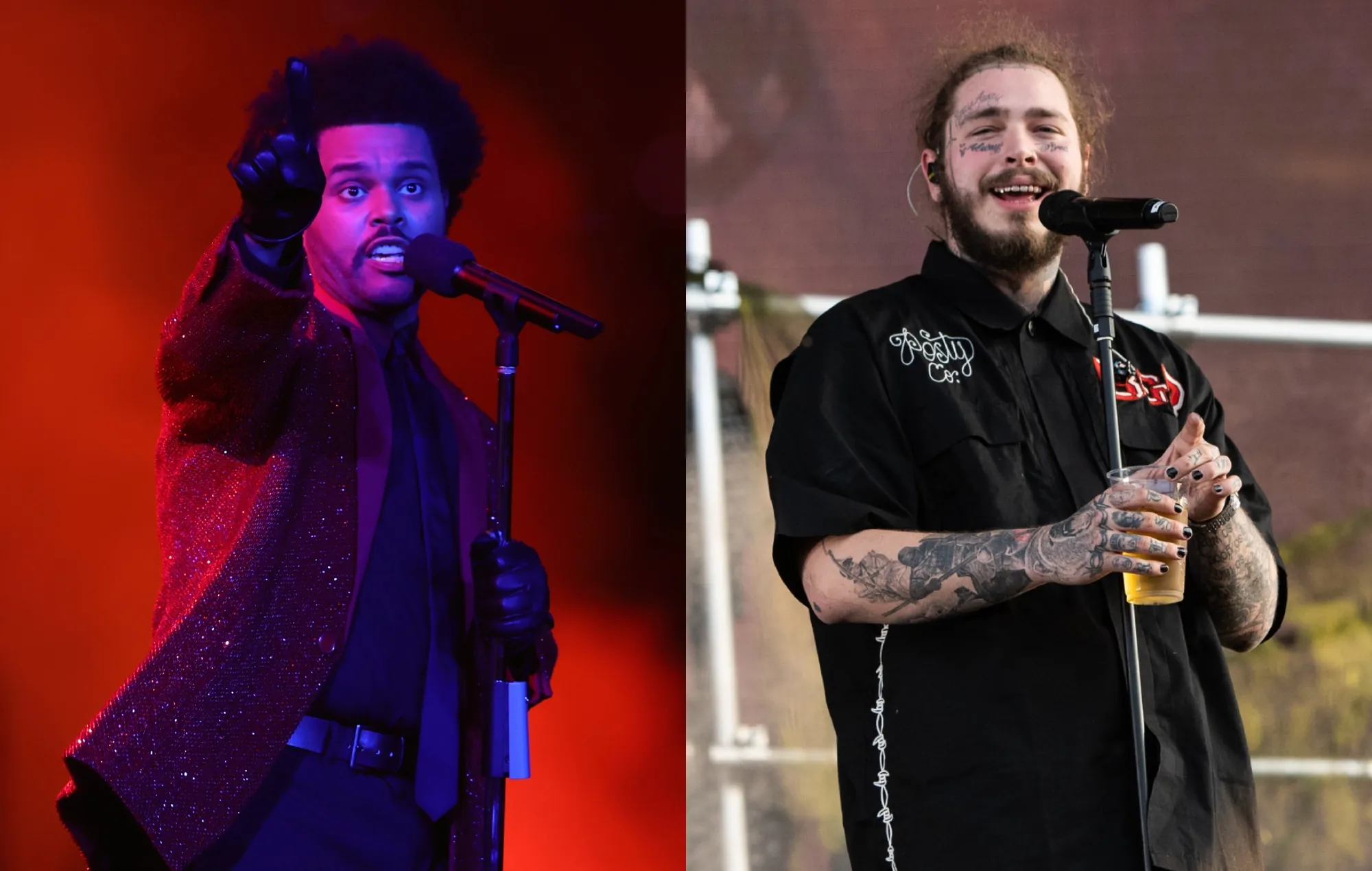 The Weeknd and Post Malone performing live onstage